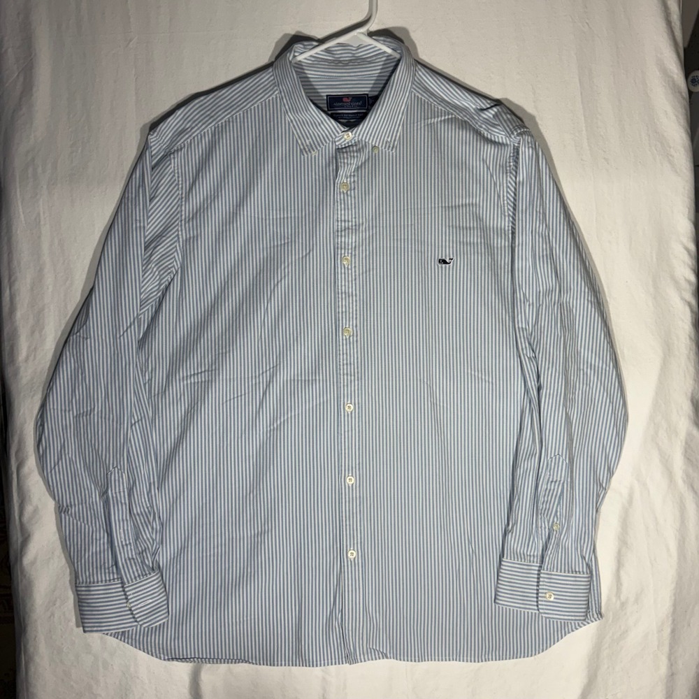 Vineyard Vines Mens XXL Classic Fit Whale Shirt Blue White Striped Button Down